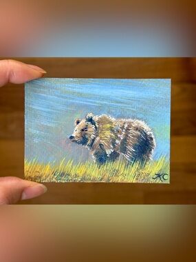 ACEO Original Grizzly Bear Wild Landscape Acrylic - PaperTrailbyKC